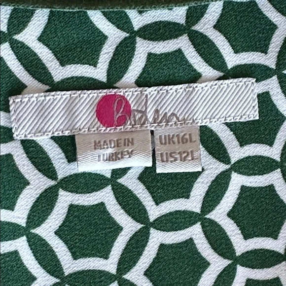 BODEN Tall Caftan Dress Green & White Geometric Patterned Tunic Dress Size 12L - Picture 8 of 10